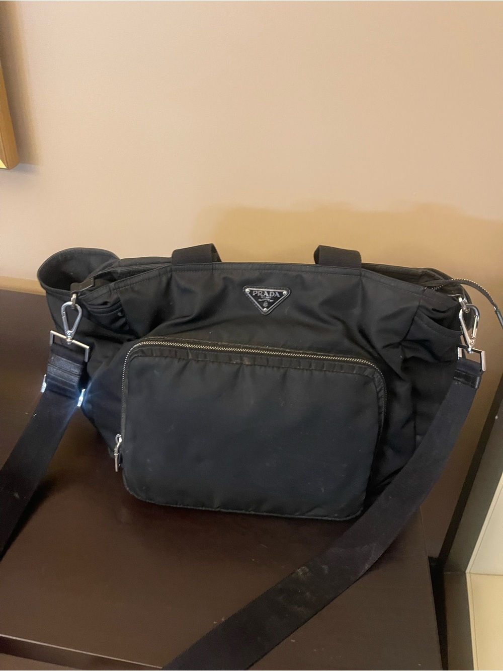Prada Black Nylon Baby Bag with Front Pocket